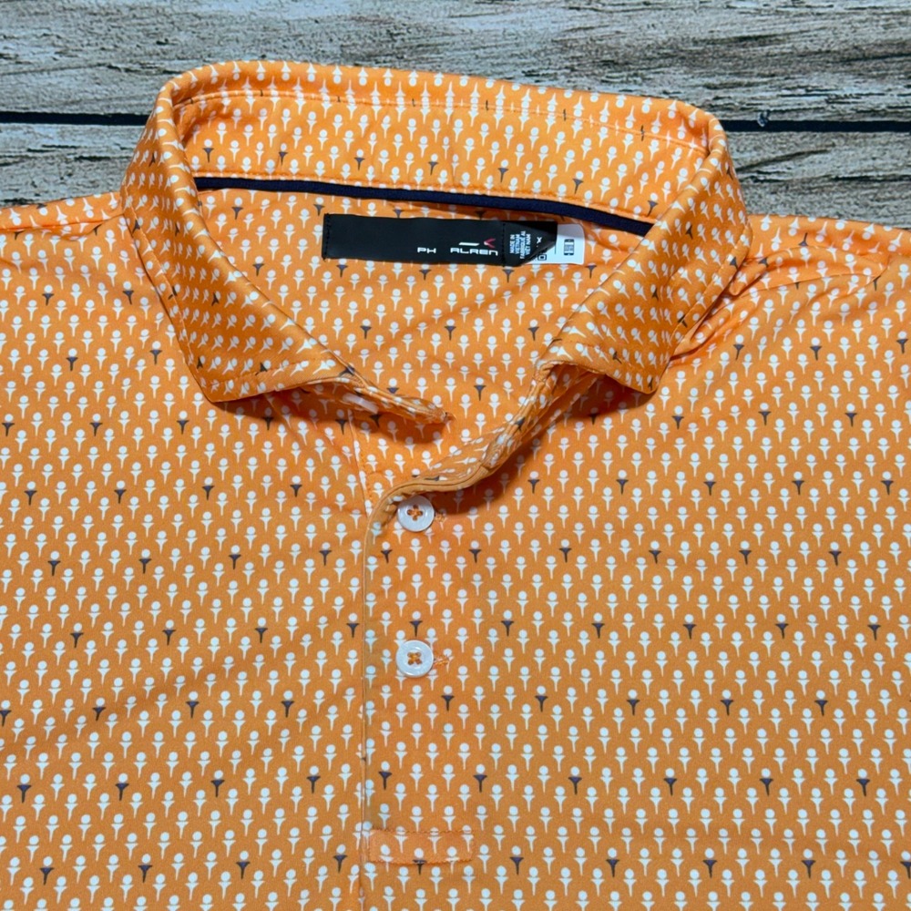 RLX Ralph Lauren Golf Polo Shirt Mens XL Orange Tee AOP Print Performance - Picture 1 of 7